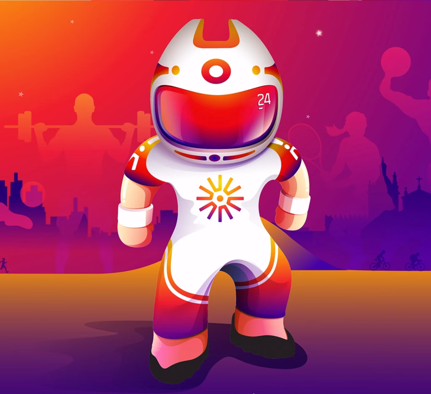 Carlos, the Viseu 2024 European City of Sport mascot, in a white and red astronaut-style suit