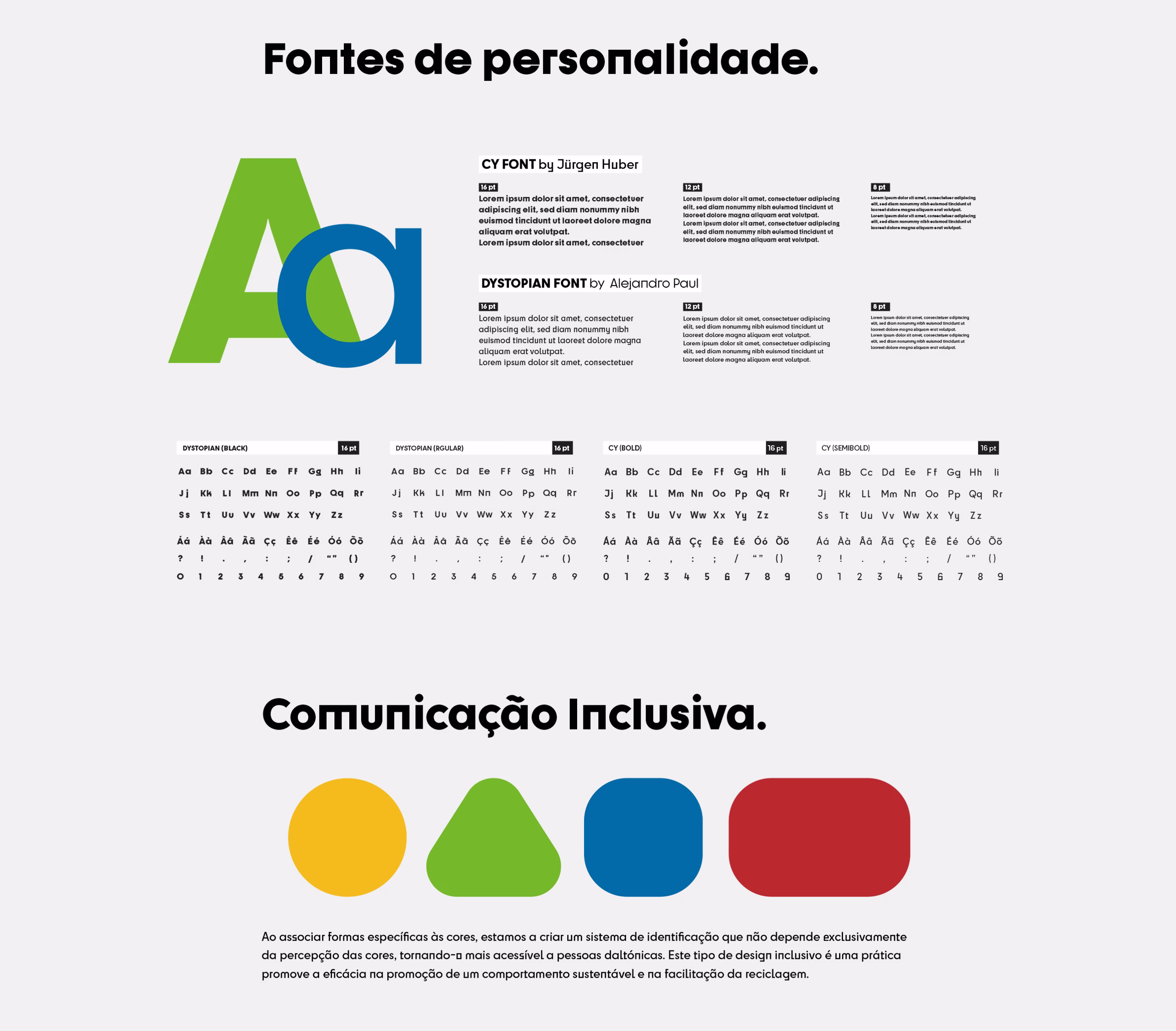 Planalto Beirão typefaces and colour-coded shapes for inclusive communication
